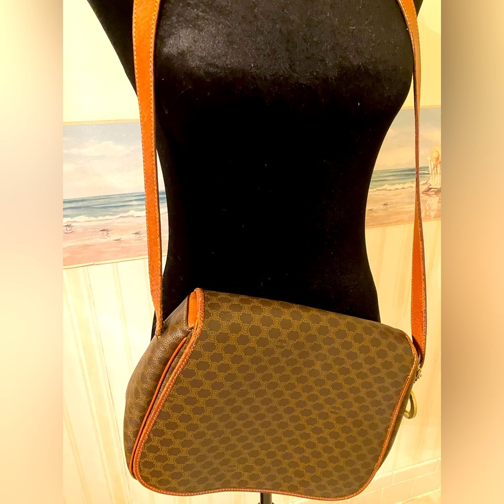CELINE MACADAM CROSSBODY BAG ADJUSTABLE STRAP MADE IN ITALY Measures 10 X 7.5 in